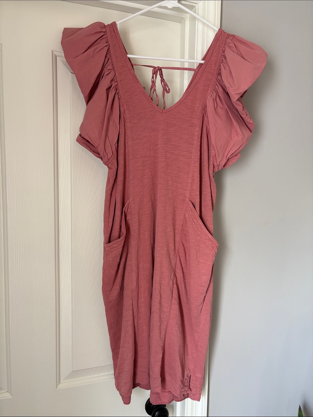 Anthro Dusty Rose Flutter Sleeve V-Neck Dress